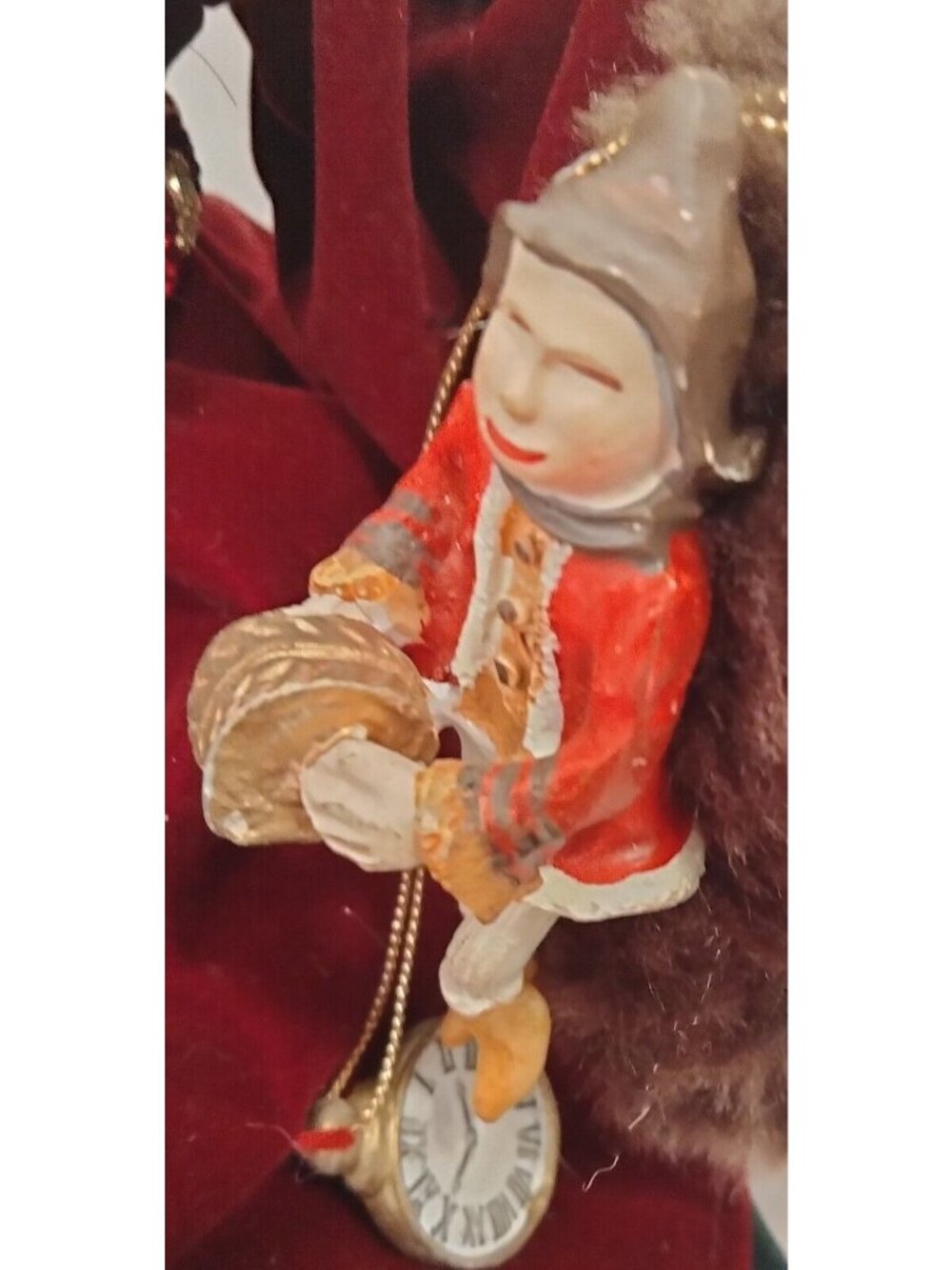 Victorian Style Santa Claus Christmas Decor Red Velvet Wind Up Music Vintage - Picture 8 of 11